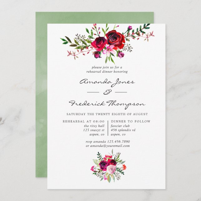 Måndag för höstblommasbröllop - repetitionsmiddag inbjudningar (Fram/baksida)