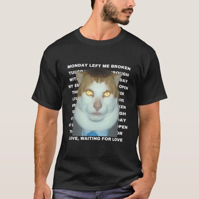 Måndag Lämnade mig Broken Cat T Shirt (Framsida)
