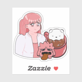 Måndag morgon kaffestämning – Kawaii Anime tjej &  Klistermärken