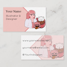 Måndag morgon kaffestämning – Kawaii Anime-tjej &  Visitkort