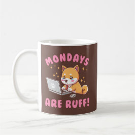 Måndagar Är Jobbiga - Kawaii Shiba Inu Hund Kontor Kaffemugg