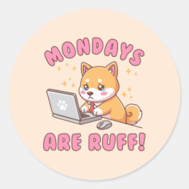 Måndagar Är Jobbiga - Kawaii Shiba Inu Hund Kontor Runt Klistermärke
