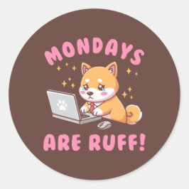 Måndagar Är Råa - Kawaii Shiba Inu Hund Kontor Skä Runt Klistermärke