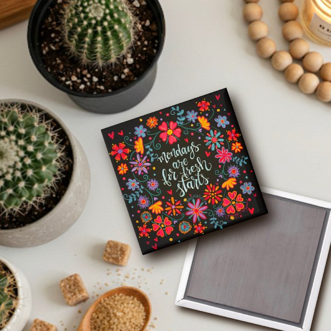 Måndagens Fresh Start Blommigt Inspirief Magnet (Skapare uppladdad)