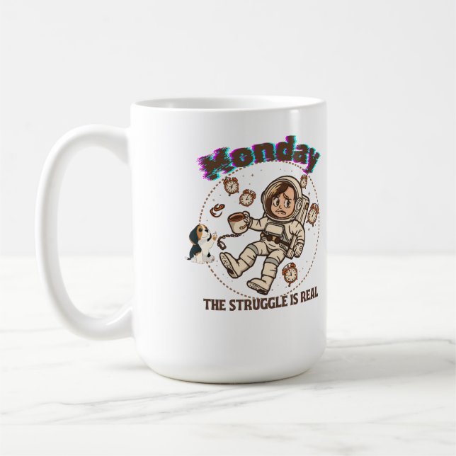 Måndags Rymdstrid Astronaut Kaffe & Valp Kaffemugg (Vänster)