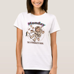 Måndags Rymdstrid Astronaut Kaffe & Valp T Shirt
