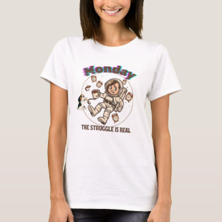 Måndags Rymdstrid Astronaut Kaffe & Valp T Shirt