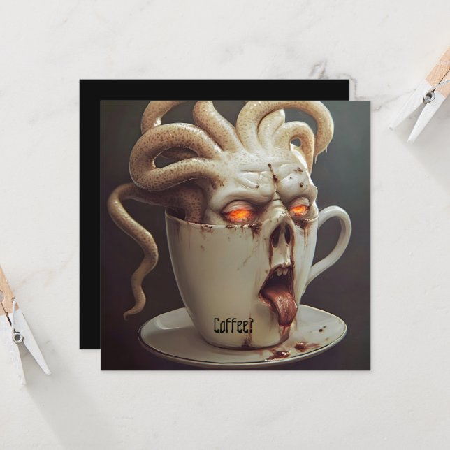 Måndagsmorgon blåser varningstext 1 på koffeinnivå inbjudningar (Fram/Back In Situ)