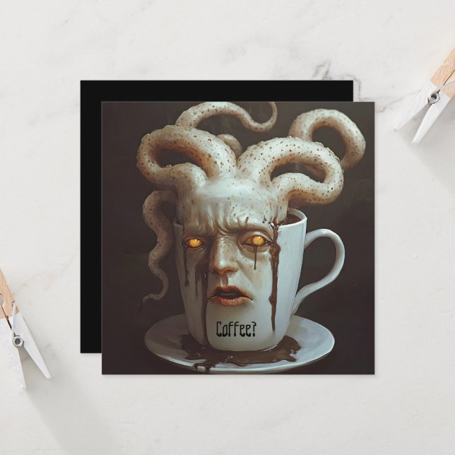 Måndagsmorgon blåser varningstext 4 på koffeinnivå inbjudningar (Fram/Back In Situ)