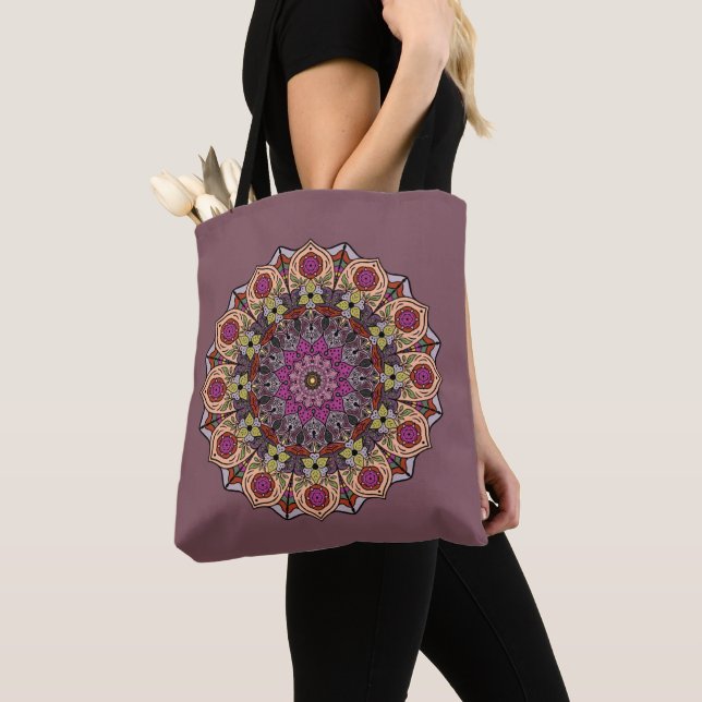 Mandala 12 Höstlöv Orange Mauve - Tygkasse (Närbild)