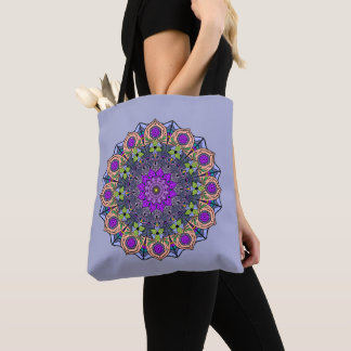 Mandala 12 Violet Peach Rosa Grönt on Violet - Tygkasse
