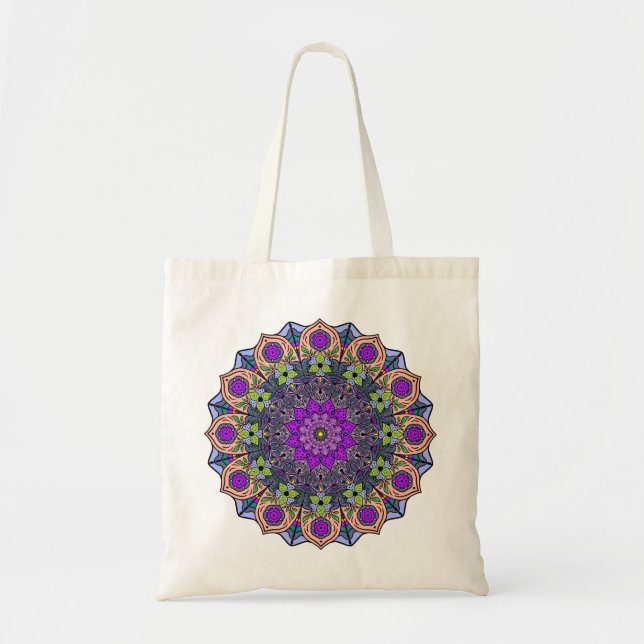 Mandala 12 Violet Peach Rosa Grönt - Tygkasse (Framsidan)