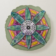 Mandala 8 gröna blomblad på rött