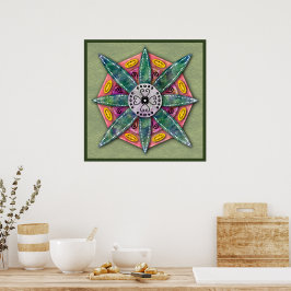 Mandala 8 grönt Blomblad på Poster oliver