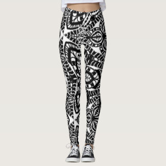 Mandala abstrakt art geometric b&W Leggings