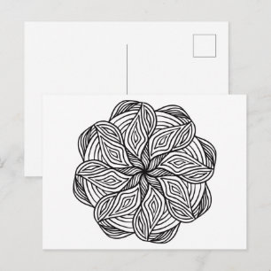 Mandala Abstrakt Svart Vitt Minimal Färgning Vykort
