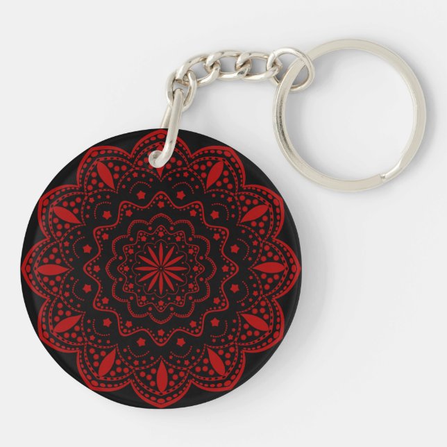 Mandala Acrylic Keychain | Svart och röd (Baksidan)