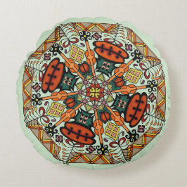 Mandala Adinkra Golv Pillow Cushion - Lt Grönt Rund Kudde