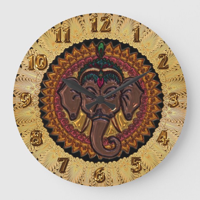 Mandala Adsible Elephant Metallizer Stor Klocka (Framsida)