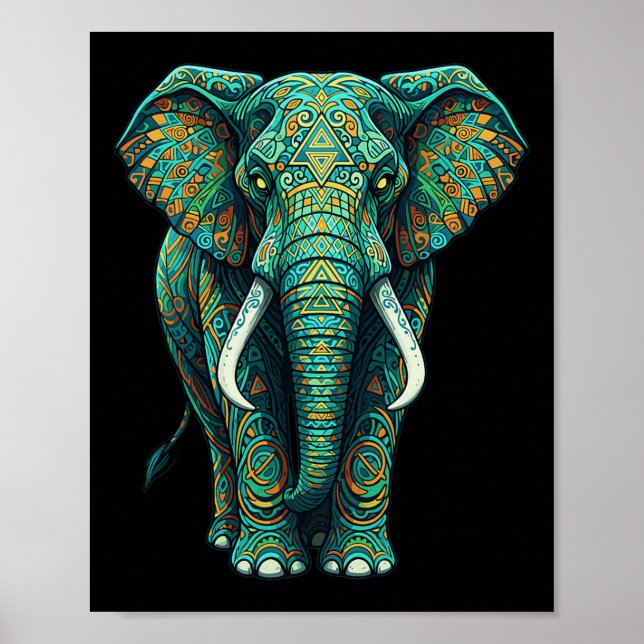 Mandala Andlig Elefant Zen Konst Mindfulness Vis Poster (Framsidan)