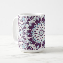 Mandala andlig kalejdoskop blå lila vit.  kaffemugg