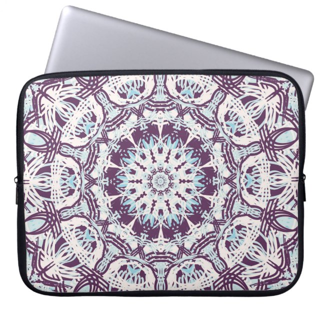 Mandala andlig kalejdoskop blå lila vit  laptop fodral (Framsidan)