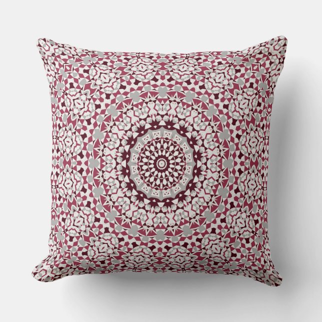 Mandala är burgundy-grått kudde (Framsida)