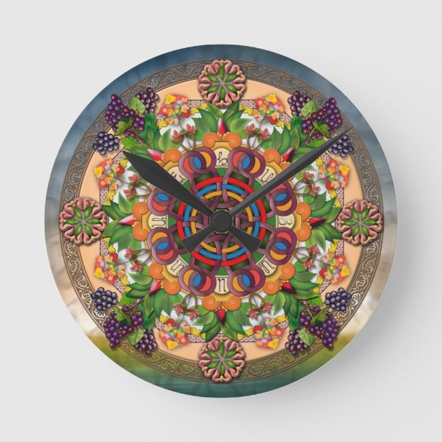Mandala Armenian Grapes Wall Clock Rund Klocka (Framsida)