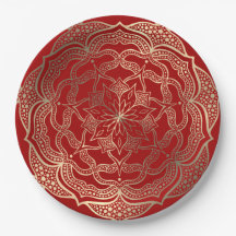 Mandala Art Boho Elegant Guld Mörk Red jul