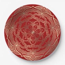 Mandala Art Boho Elegant Guld Mörk Red jul