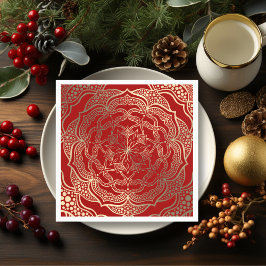 Mandala Art Boho Elegant Guld Mörk Red jul Pappersservett