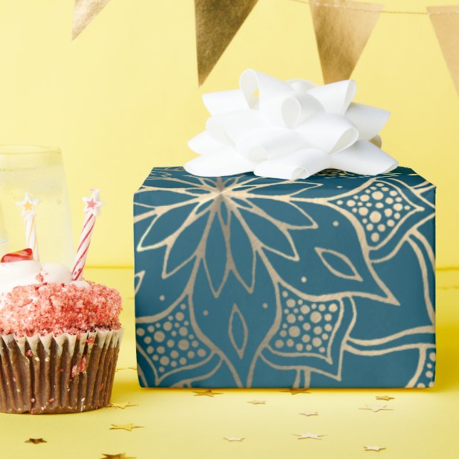 Mandala Art Boho Elegant Guld Turquise jul Presentpapper (Födelsedagsfest)