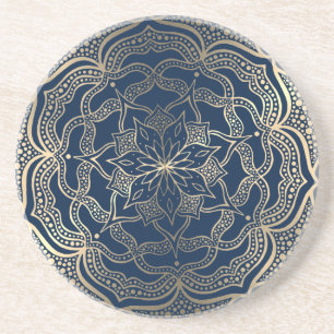 Mandala Art Boho Elegant Luxury Guld och Navy Blue Underlägg