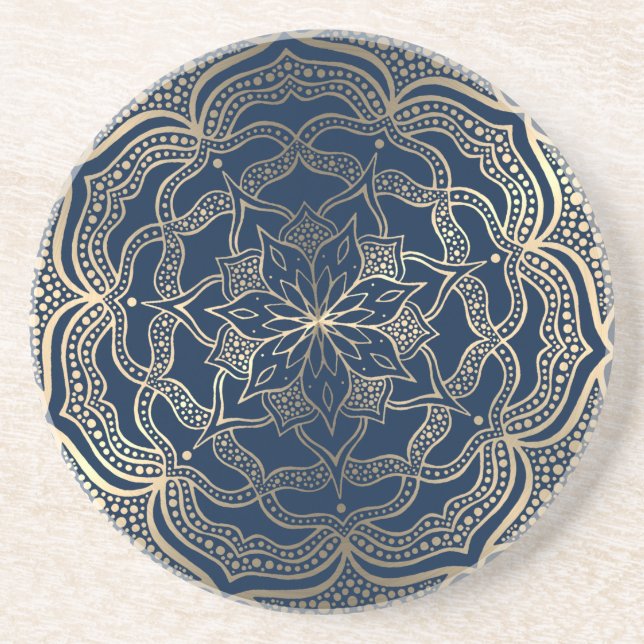 Mandala Art Boho Elegant Luxury Guld och Navy Blue Underlägg (Framsidan)
