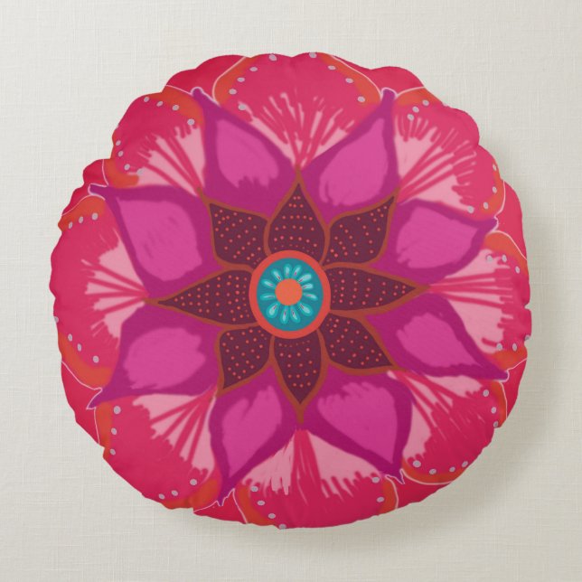 Mandala Art Brushed Polyester Round Cushion Rund Kudde (Framsidan)