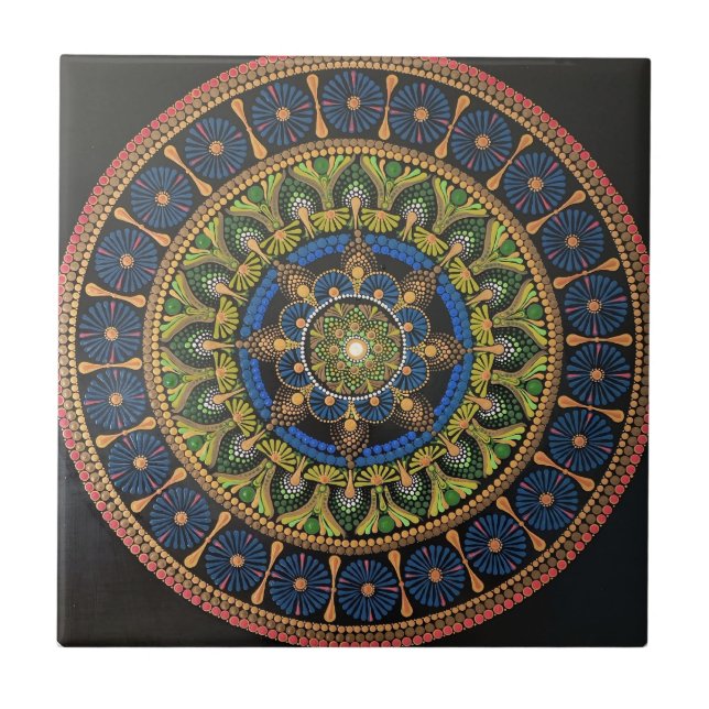 Mandala art dekorativa plattor, unik hemdekanter kakelplatta (Framsidan)