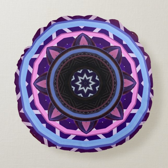 Mandala art design mönster prydnadsblomma rund kudde (Framsidan)