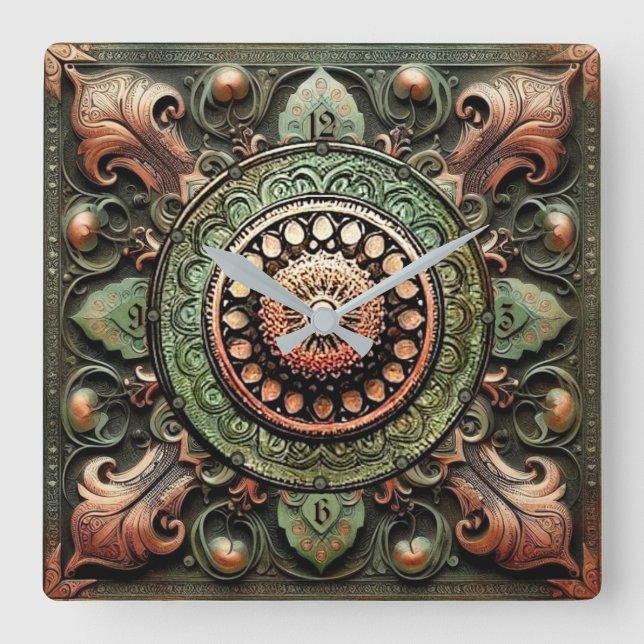 Mandala Art Fyrkantig Klocka (Framsida)