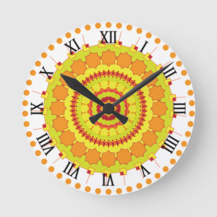 Mandala Art Gult Orange Färg Design Rund Klocka