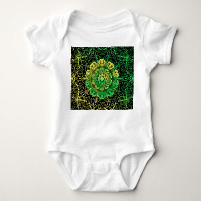 Mandala Art: Information om Gröntens Gult. T Shirt (Framsida)
