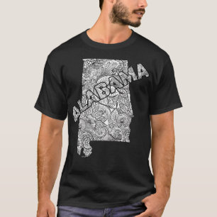 Mandala art karta i Alabama med text i vit TShi T Shirt