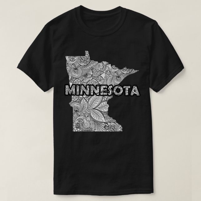 Mandala art karta i Minnesota med vit text T Shirt (Design framsida)