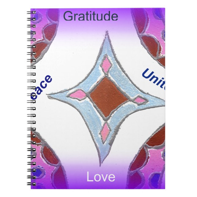 Mandala Art Skriv ut "Gratitude Peace Kärlek Unite Anteckningsbok (Framsidan)