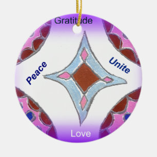 Mandala Art Skriv ut "Gratitude Peace Kärlek Unite Julgransprydnad Keramik