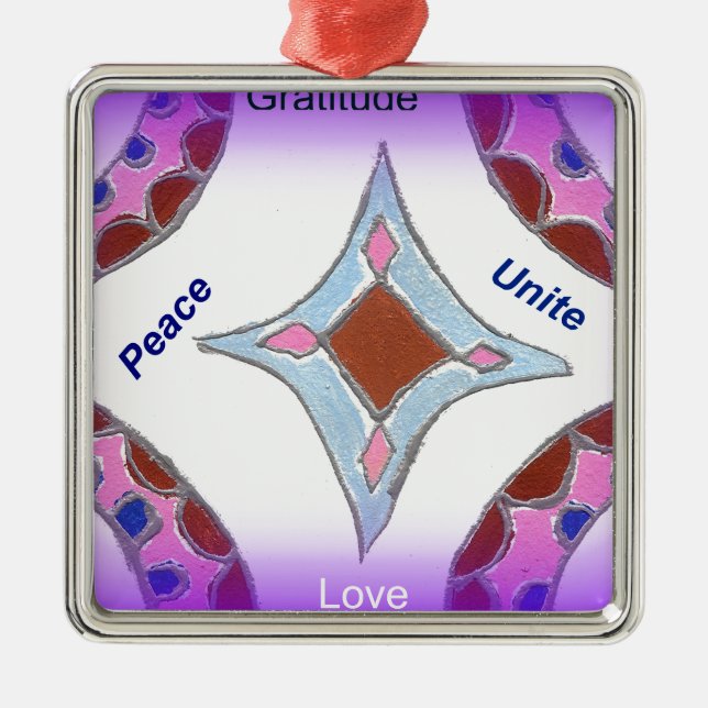 Mandala Art Skriv ut "Gratitude Peace Kärlek Unite Julgransprydnad Metall (Framsidan)