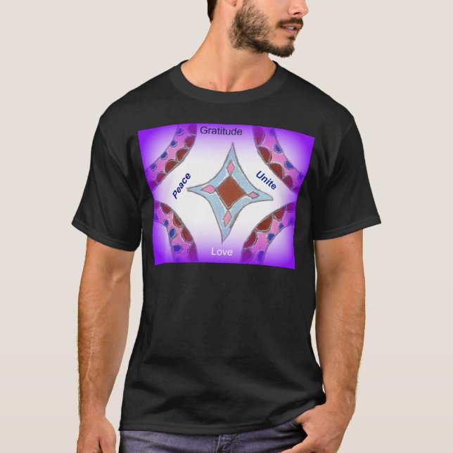 Mandala Art Skriv ut "Gratitude Peace Kärlek Unite T Shirt (Framsida)