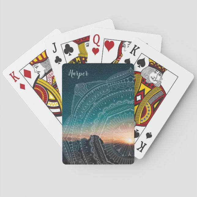 Mandala Art Sunset Starry Night Himlar Zen Blue Casinokort (Baksidan)