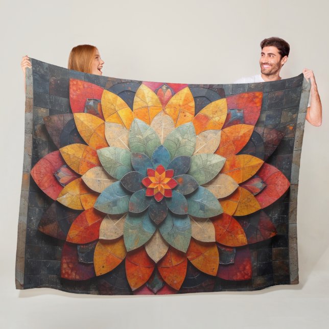 Mandala Art Texturerad blomma Fleecefilt (På plats)