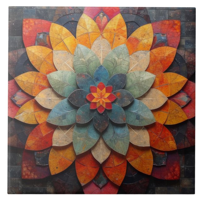 Mandala Art Texturerad blomma Kakelplatta (Framsidan)