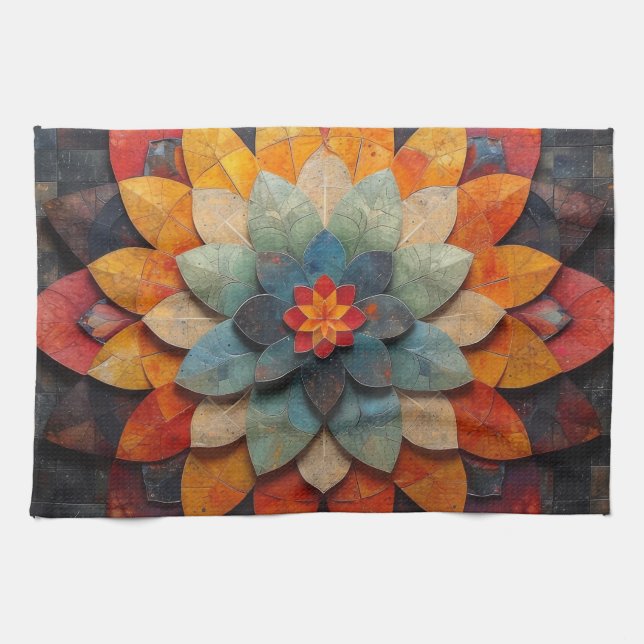 Mandala Art Texturerad blomma Kökshandduk (Horisontell)